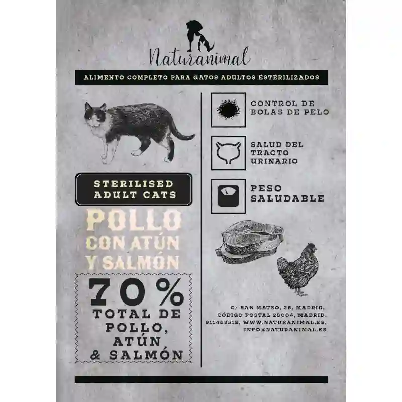 Naturanimal Receta de Pollo, Atún y Salmón para Gatos