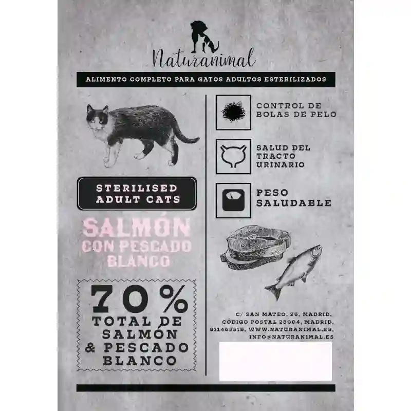Naturanimal Receta de Salmón y Pescado Blanco para Gatos Esterilizados
