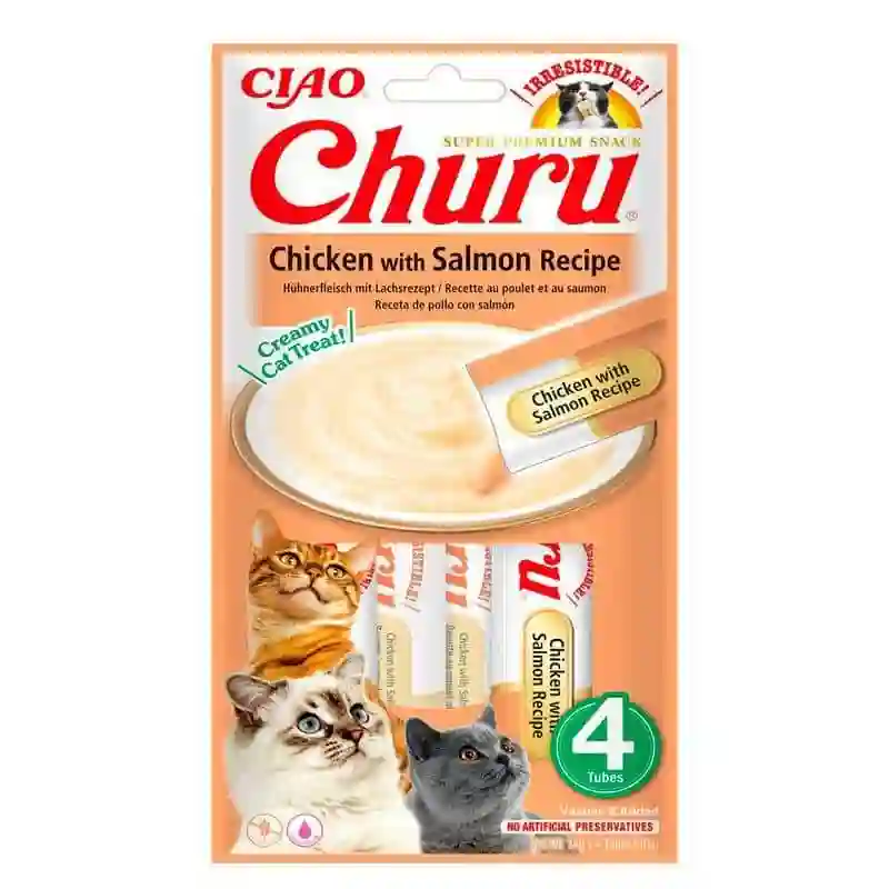 Churu Cat Puré Receta de Pollo Con Salmón 4x14g
