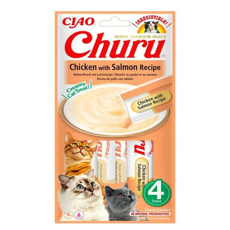 Churu Cat Puré Receta de Pollo Con Salmón 4x14g
