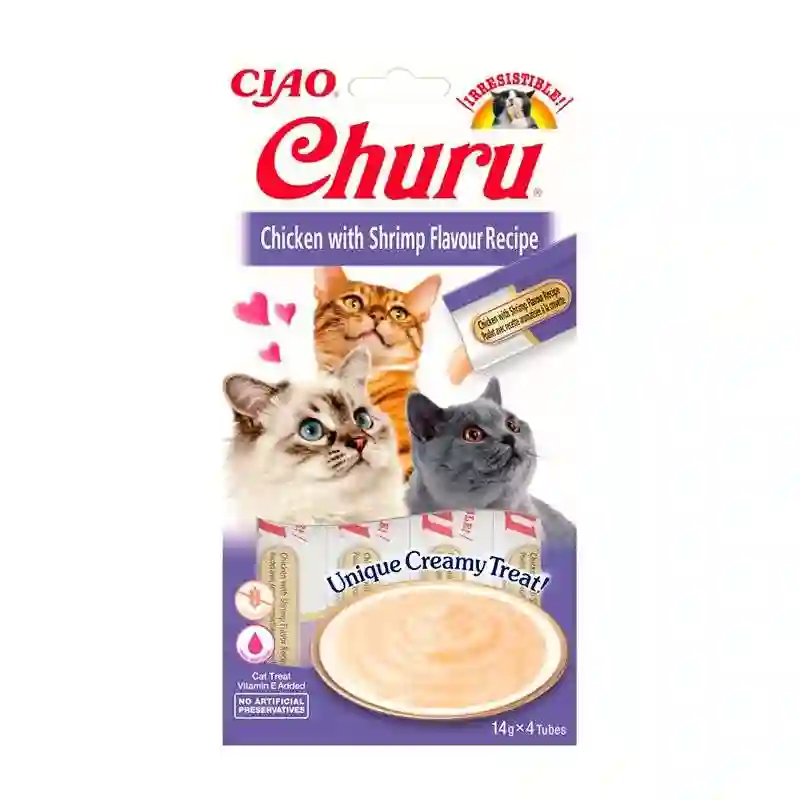 Churu Cat Puré Receta de Pollo Con Gambas 4x14g
