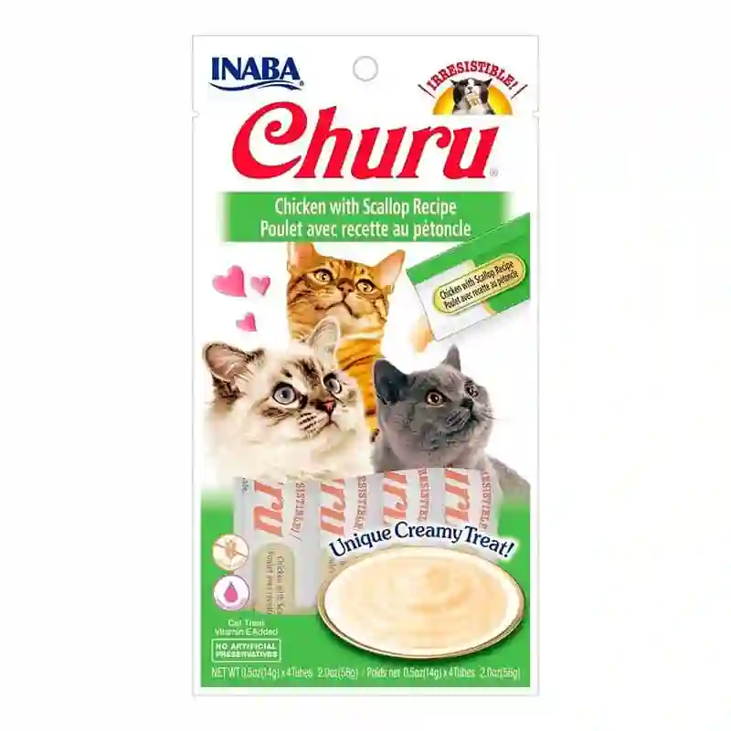 Churu Cat Puré Receta de Pollo Con Vieira 4x14g