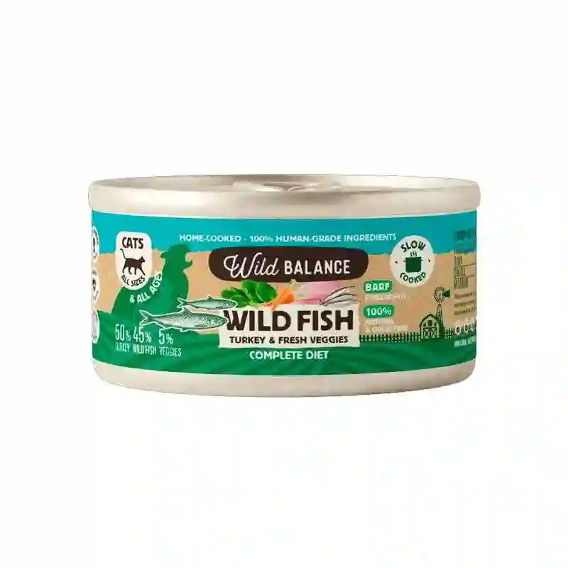 Wild Balance Barf Cocinado Al Vapor Lata de Pescado y Pavo para Gatos 120G