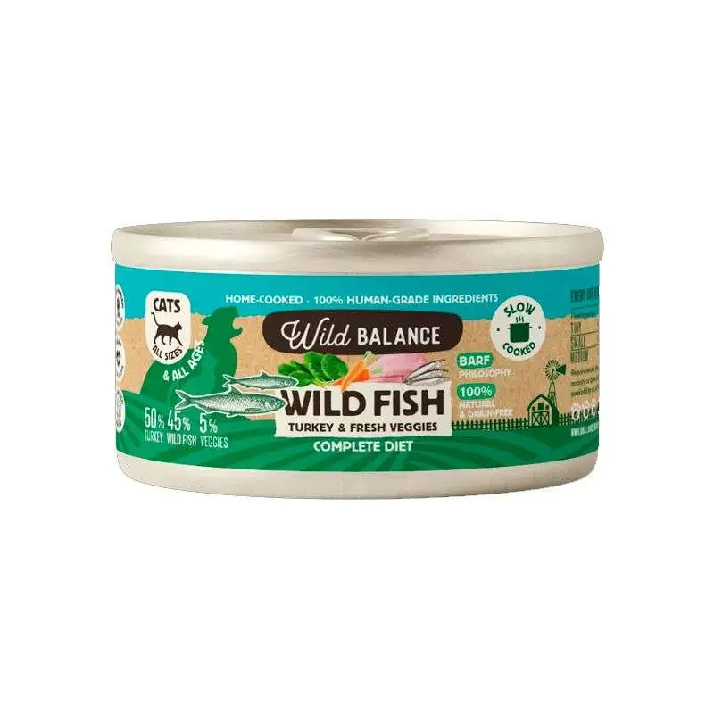 Wild Balance Barf Cocinado Al Vapor Lata de Pescado y Pavo para Gatos 120G