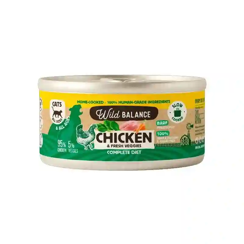 Wild Balance Barf Cocinado Al Vapor Lata de Pollo Para Gatos 120G