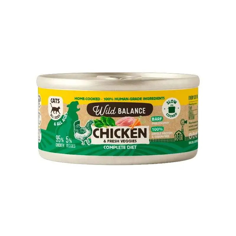 Wild Balance Barf Cocinado Al Vapor Lata de Pollo Para Gatos 120G