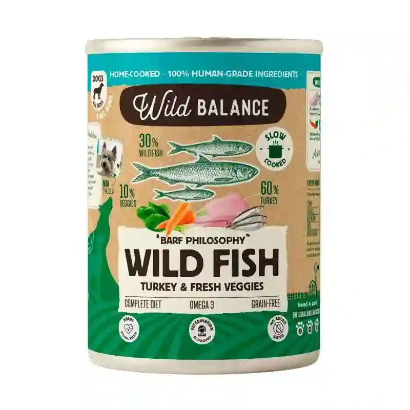 Wild Balance Barf Cocinado Al Vapor Lata de Pescado y Pavo para Perros 400G