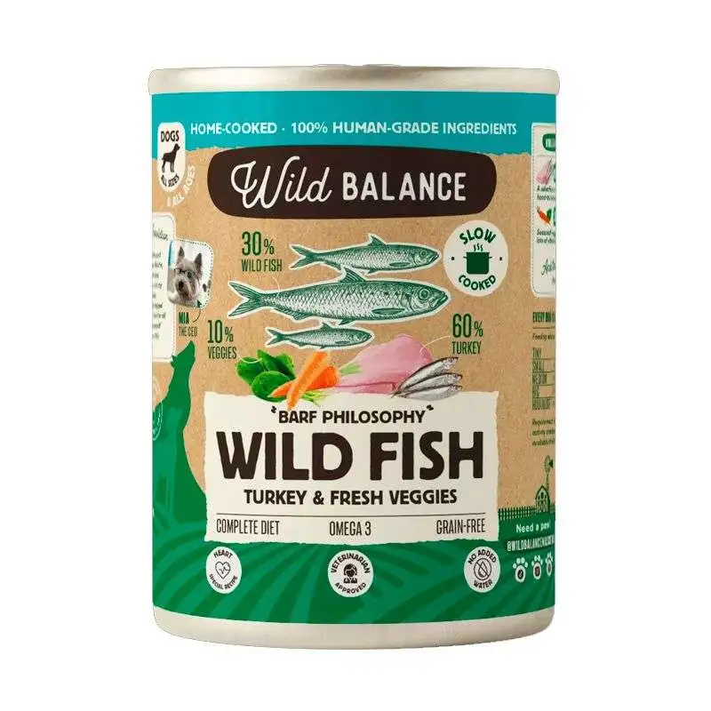 Wild Balance Barf Cocinado Al Vapor Lata de Pescado y Pavo para Perros 400G