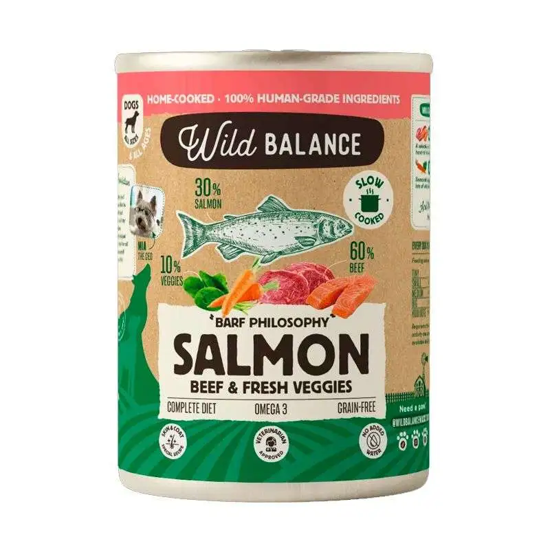 Wild Balance Barf Cocinado al Vapor Lata de Salmón y Ternera para Perros 400g