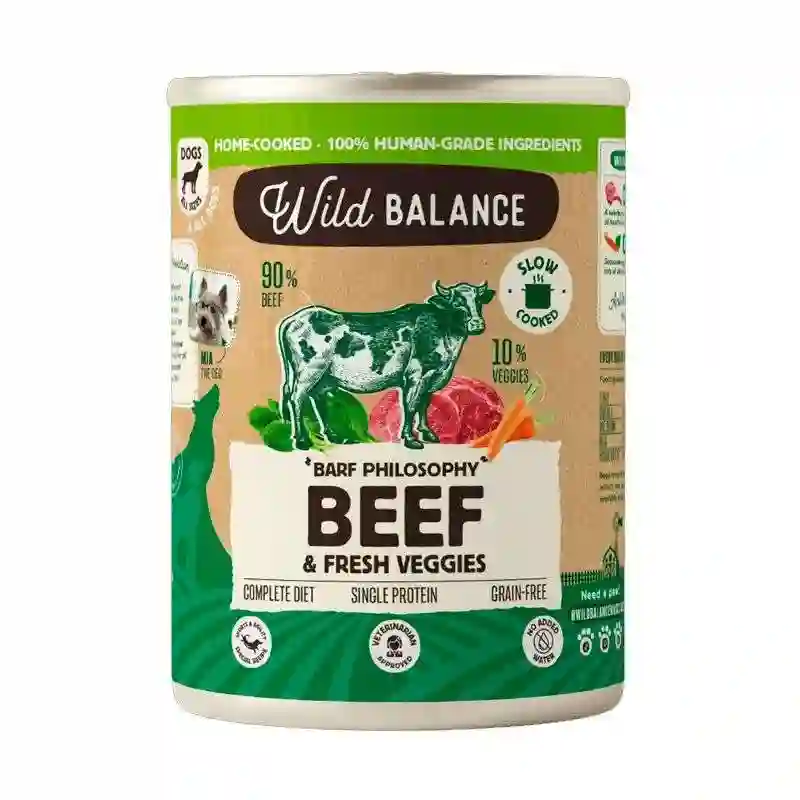 Wild Balance Barf Cocinado Al Vapor Lata de Ternera para Perros 400G