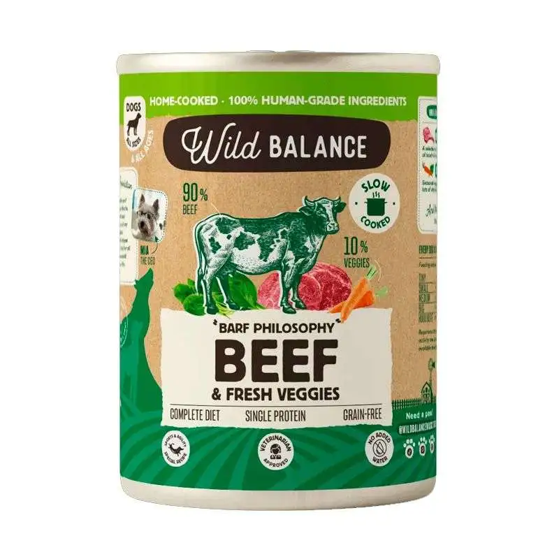 Wild Balance Barf Cocinado Al Vapor Lata de Ternera para Perros 400G