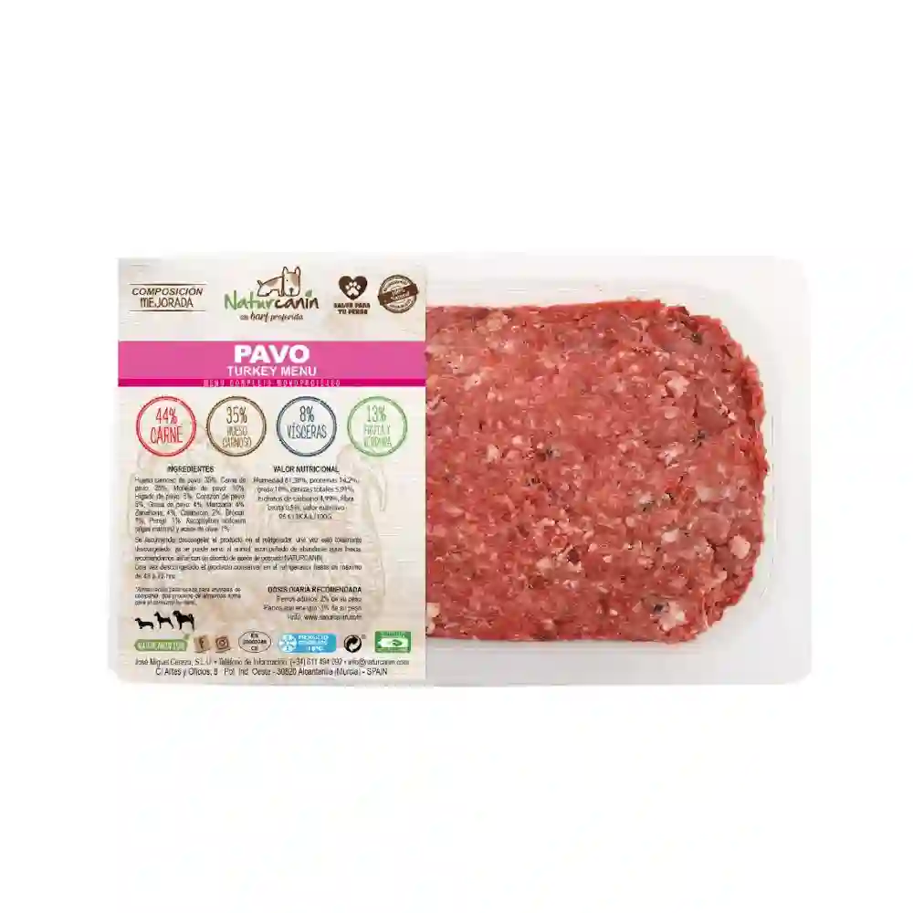 Naturcanina Menú de Pavo para Perros BANDEJA DE 1KG