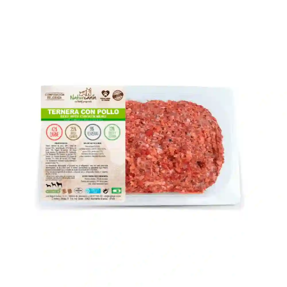 Naturcanina Menú de ternera y pollo para perros bandeja de 1kg