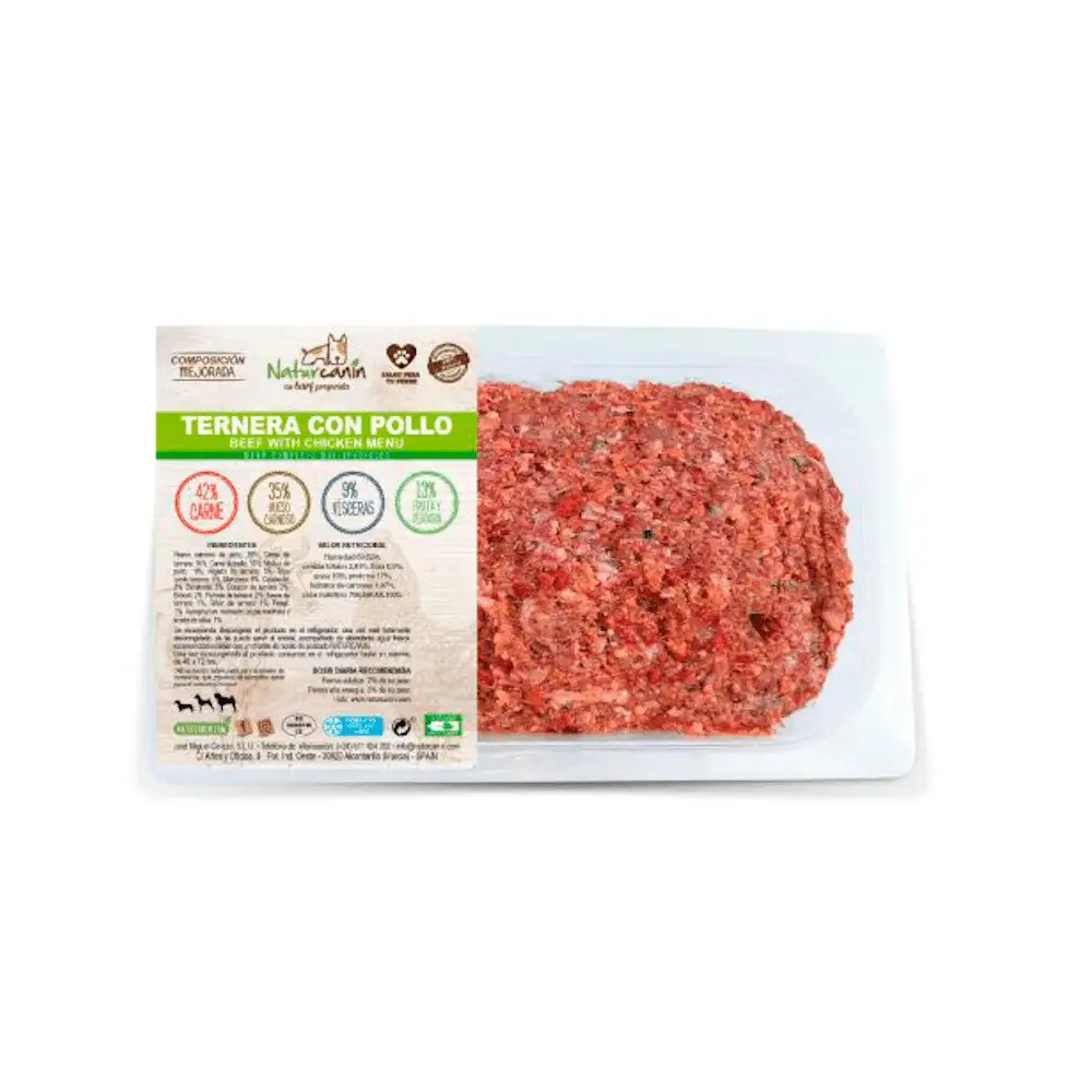 Naturcanina Menú de ternera y pollo para perros bandeja de 1kg