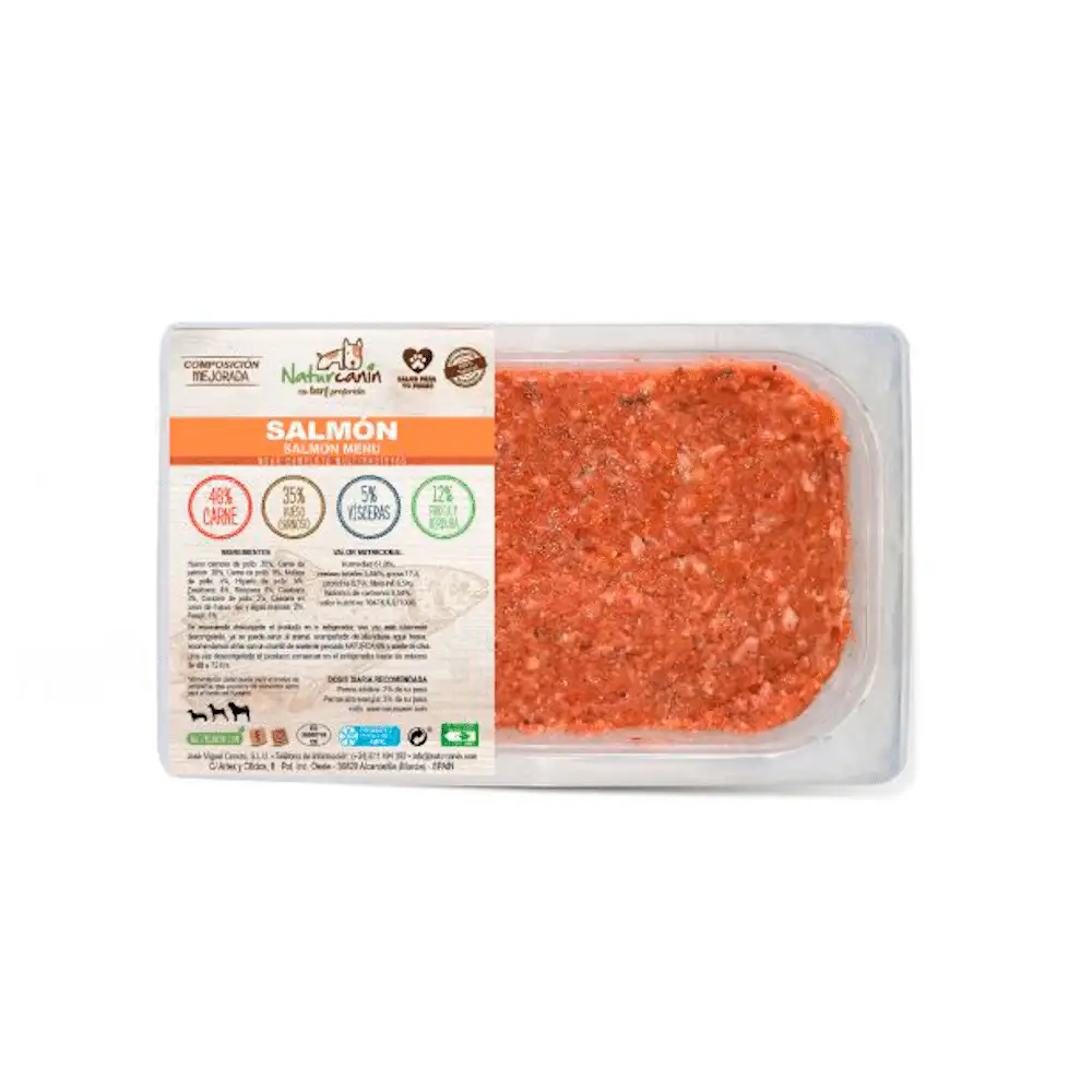 Naturcanina Menú de Salmón y Pollo para Perros Bandeja de 1kg