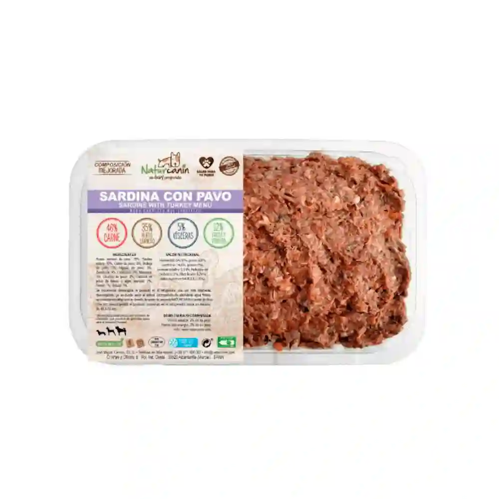Naturcanina Menú de Sardina y Pavo para Perros Bandejas de 1kg