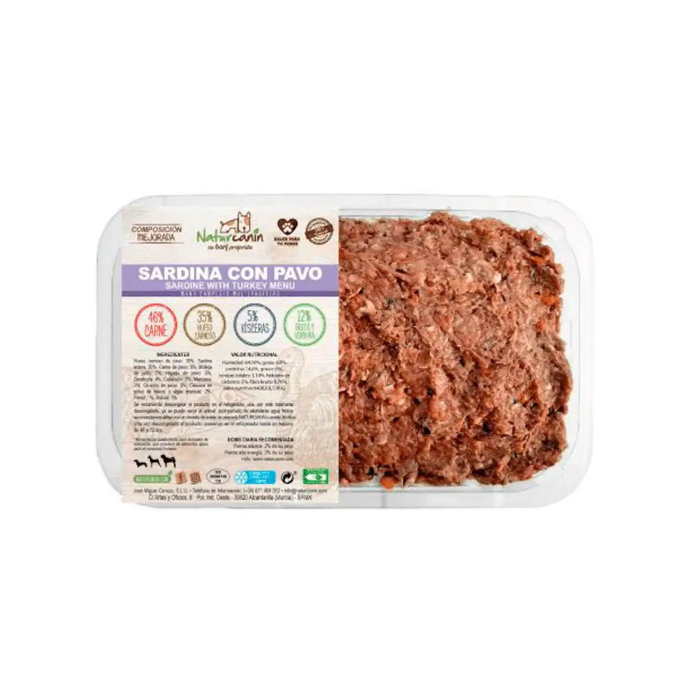 Naturcanina Menú de Sardina y Pavo para Perros Bandejas de 1kg
