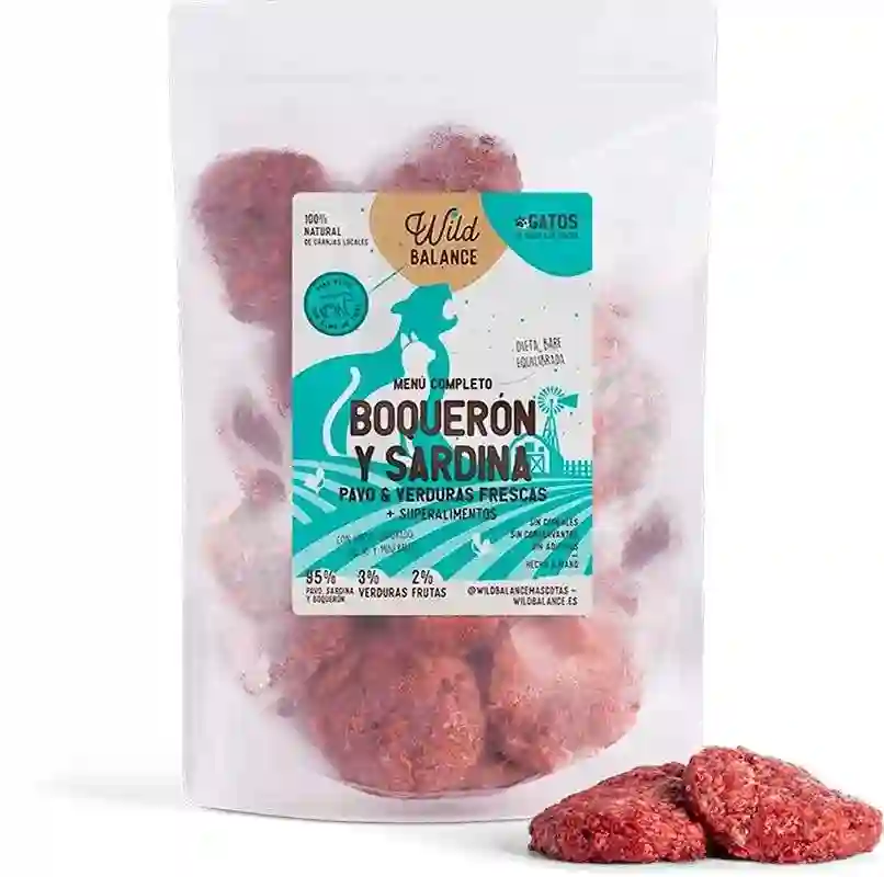 Balance salvaje Menú Barf de Boquerón y Sardina Con Verduras Frescas Para Gatos