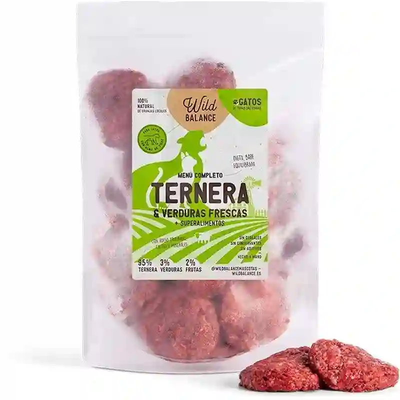 Wild Balance Menú Barf de Ternera Con Verduras Frescas Para Gatos