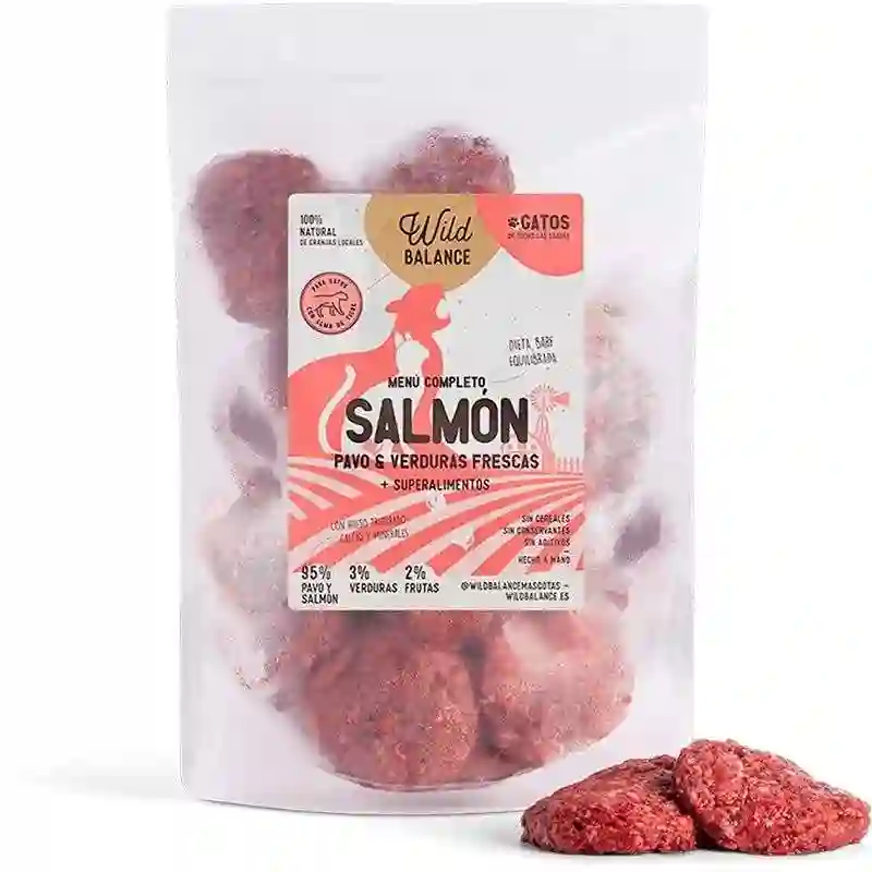 Balance salvaje Menú Barf de Salmón y Pavo Con Verduras Frescas Para Gatos