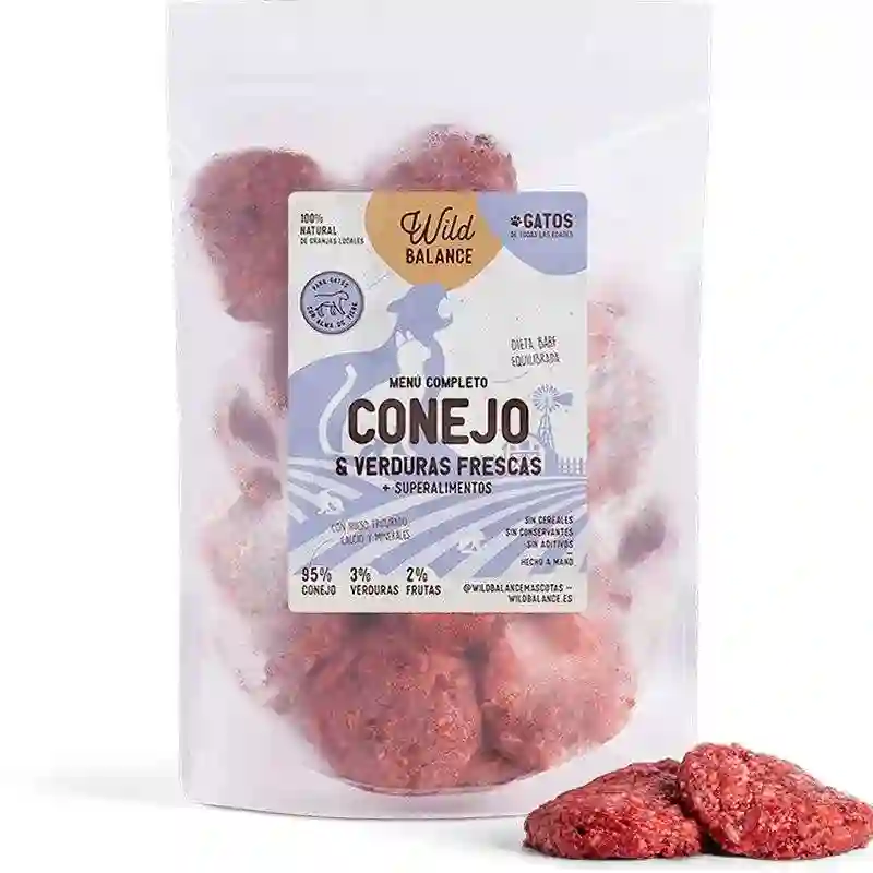 Balance salvaje Menú Barf de Conejo Con Verduras Frescas para Gatos