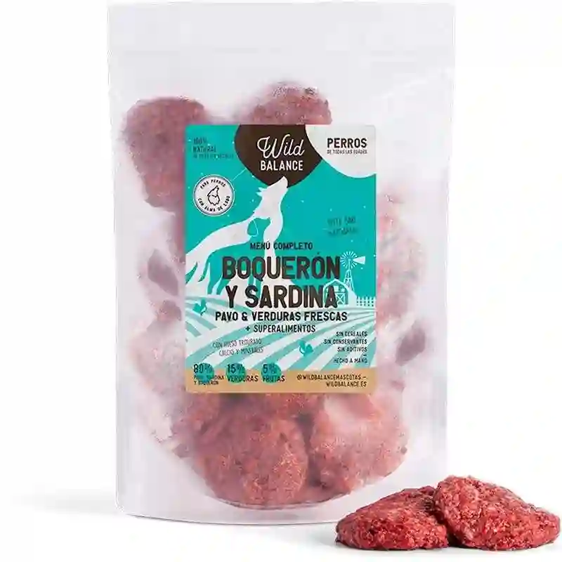 Balance salvaje Menú Barf de Boquerón y Sardina Con Verduras Frescas para Perros