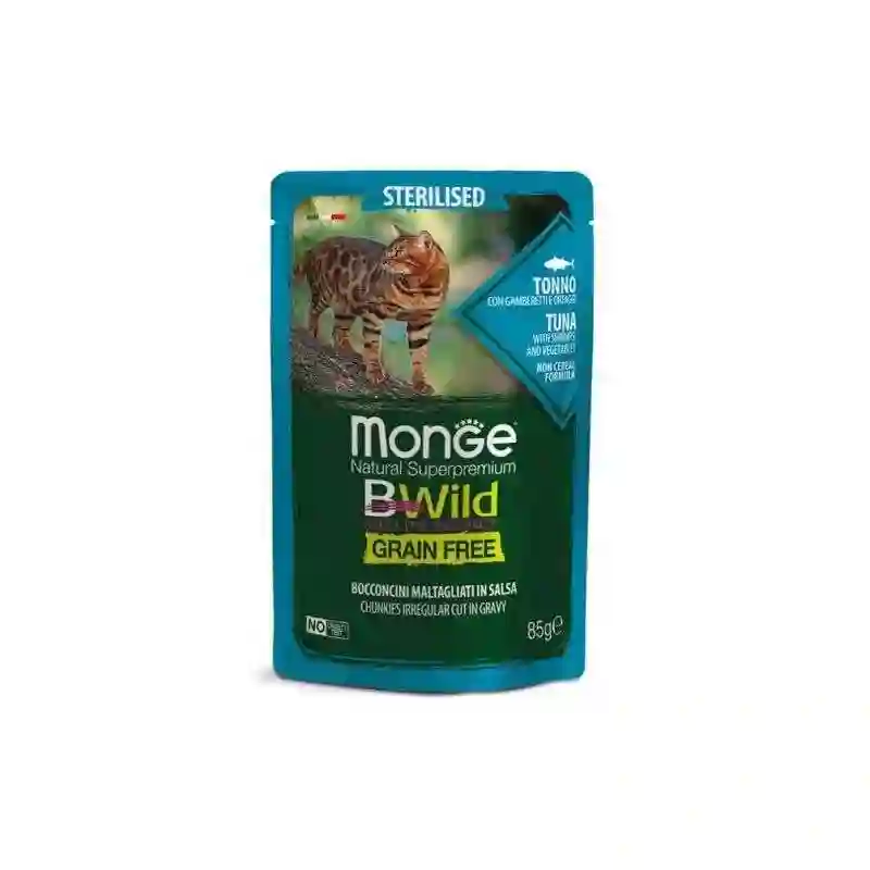 Monge BWild Sobre Gato Adulto Esterilizado Atún con Gambas y Vegetales 85g