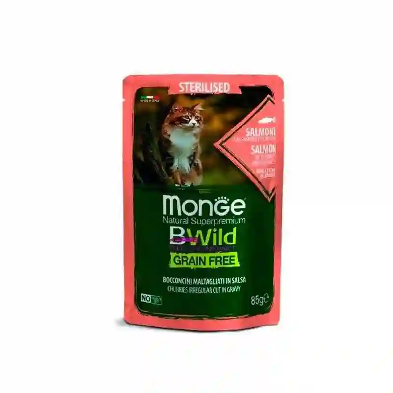 Monge BWild Sobre Gato Adulto Esterilizado de Salmón con Gambas y Vegetales 85g