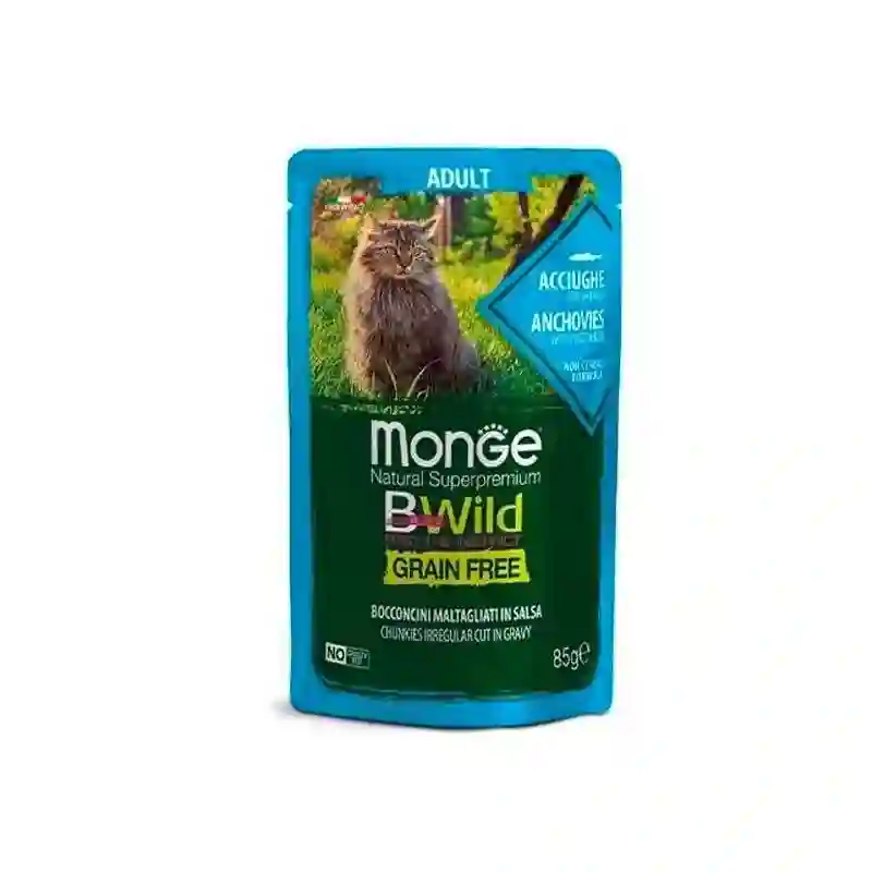 Monge BWild Sobre Gato Adulto Anchoas y Vegetales 85g