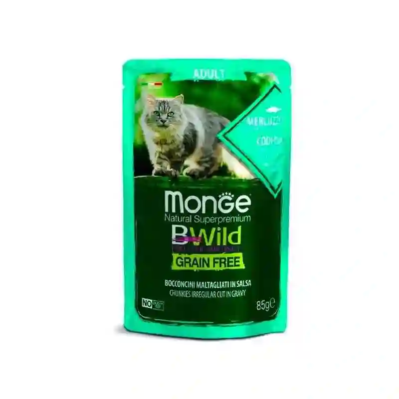 Monge BWild Sobre Gato Adulto de Bacalao y Vegetales 85g