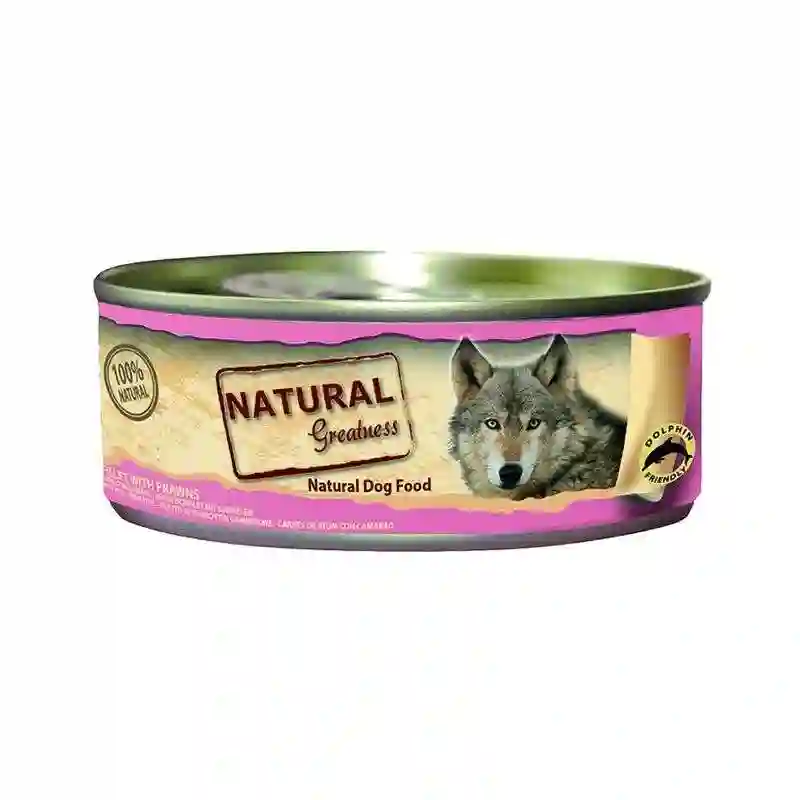 Grandeza natural lata perro filete de atún con gambas 156gr