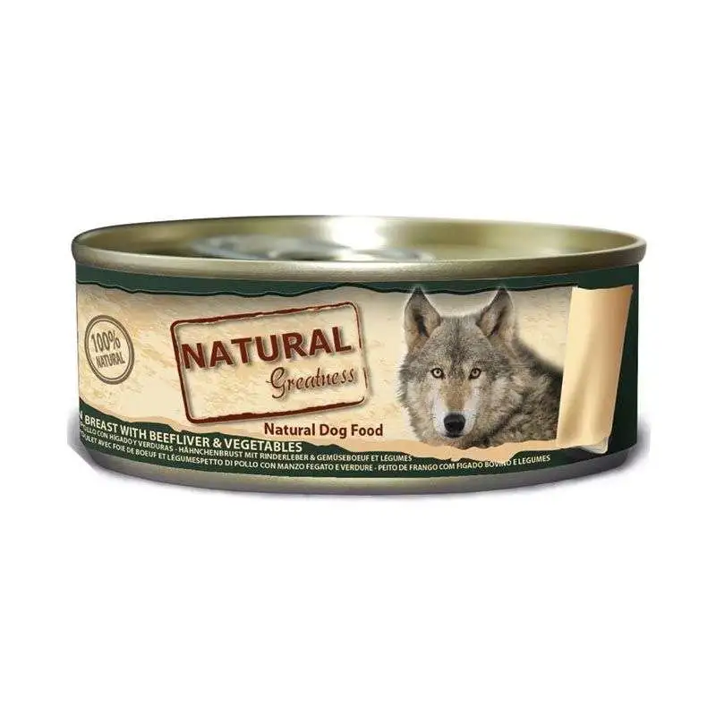 Grandeza natural Lata Pechuga Pollo Con Hígado de Buey y Verduras para perros 156gr