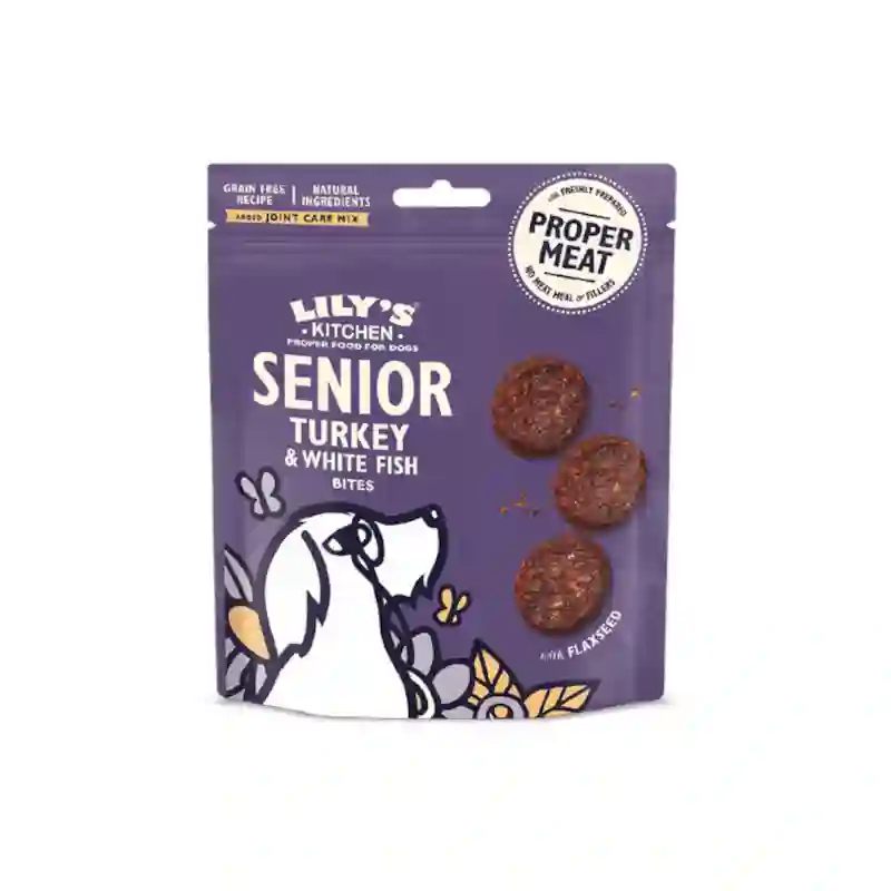 Lily's Kitchen Premios Bocaditos Senior de Pavo y Pescado Blanco para Perros