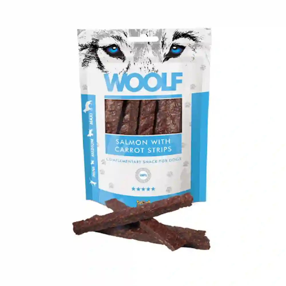 Woolf Snacks Tiras de Salmón y Zanahoria 100g
