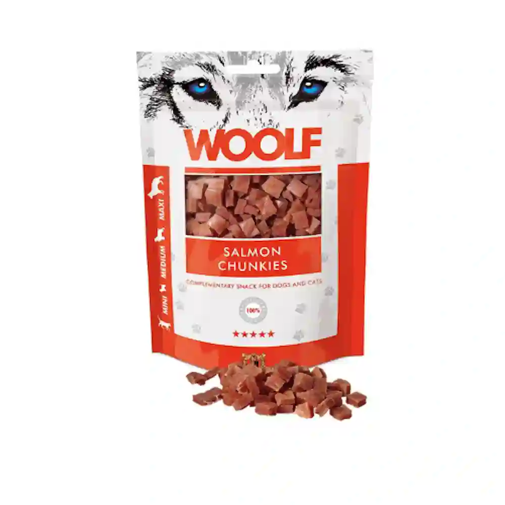 Bocadillos de lana dados de salmón 100g