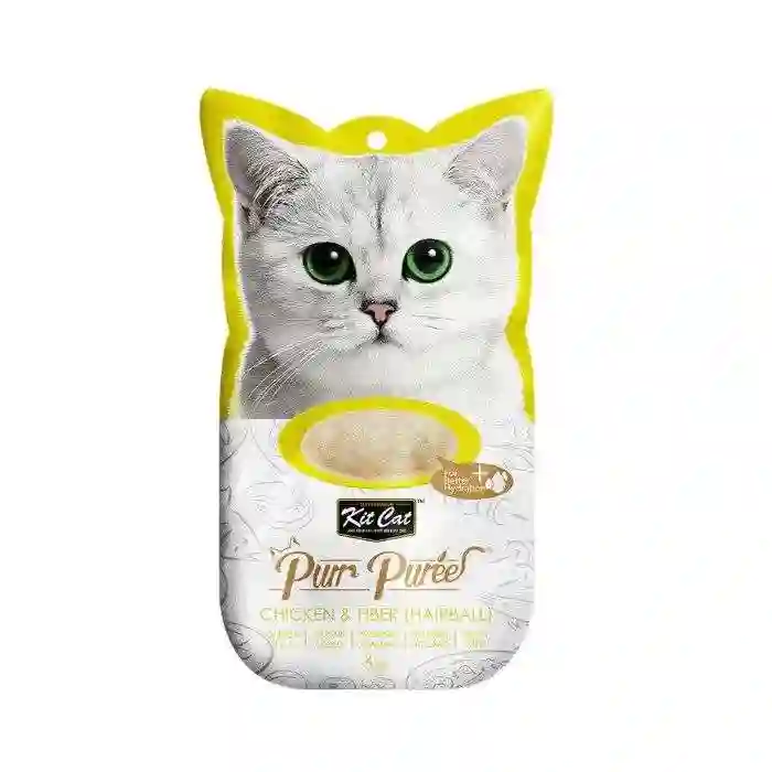 Kit Cat Snack Purr Puree Con Pollo y Fibra (control de bola de pelo)
