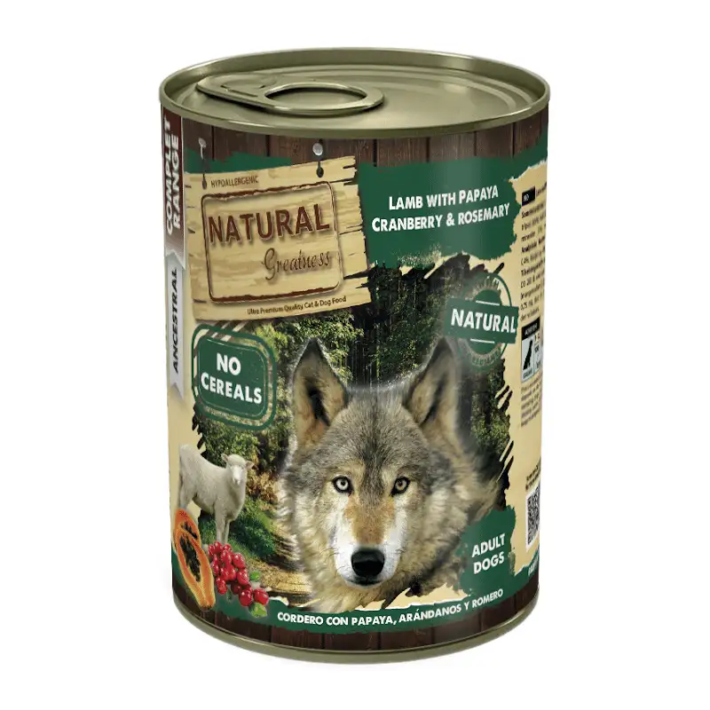 Grandeza natural Lata Cordero Con Papaya, Arándanos y Romero 400G