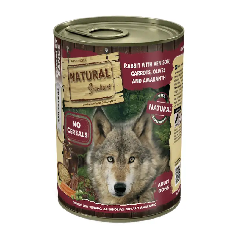 Natural Greatness Lata Conejo con Venado, Zanahorias, Aceitunas y Amaranto 400g