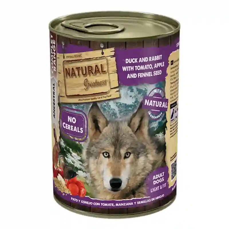 Grandeza natural lata Pato y Conejo Con Tomate, Manzana y Semillas de Hinojo 400G