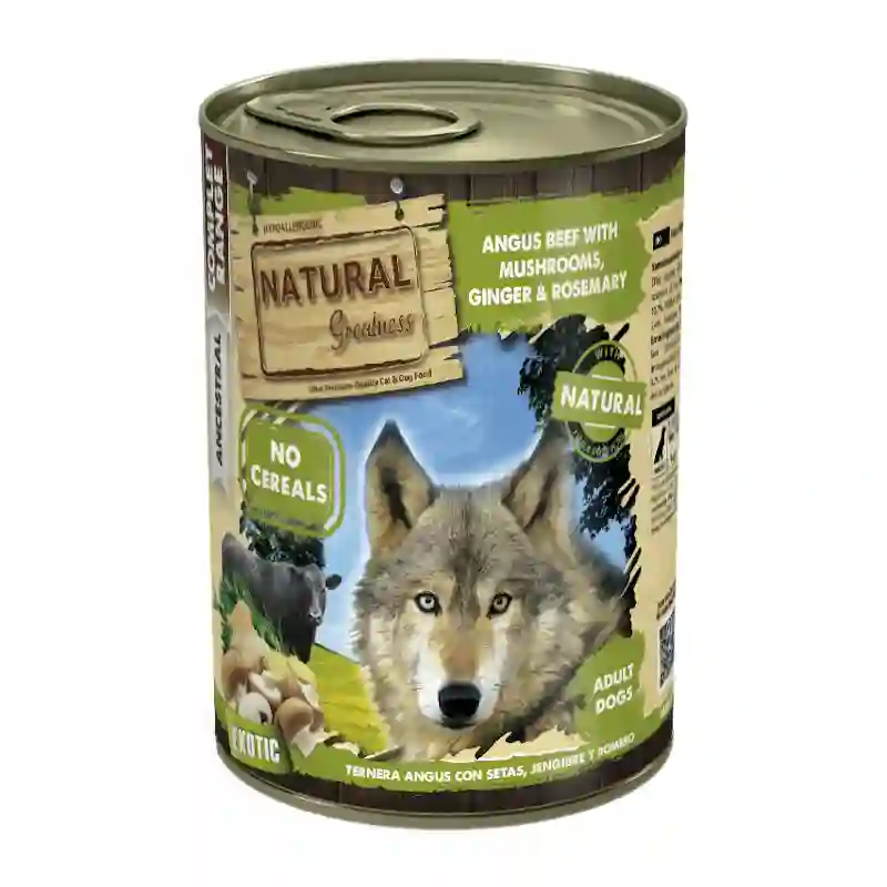 Grandeza natural lata ternera angus con setas, jengibre y romero 400g