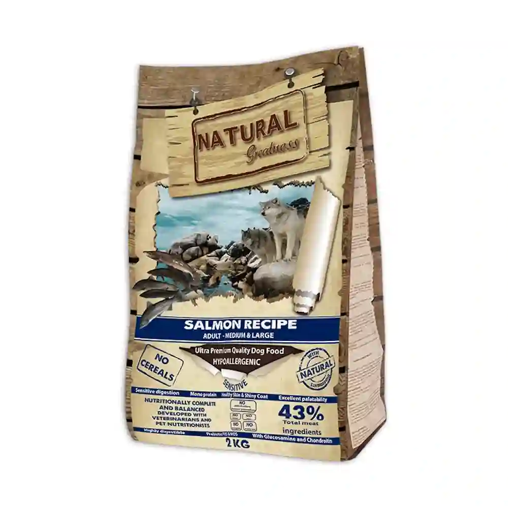 Grandeza natural receta salmón adulto mediano y gran para perros