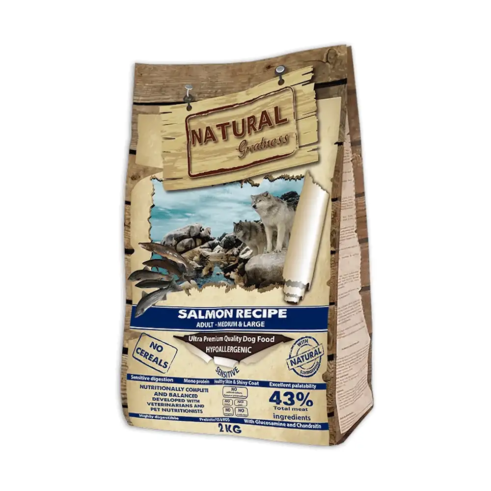 Grandeza natural receta salmón adulto mediano y gran para perros