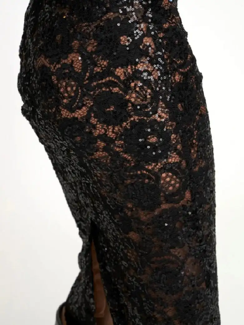 Falda lápiz de lápiz de lentejuelas de encaje negro de stella nova - Imagen 2