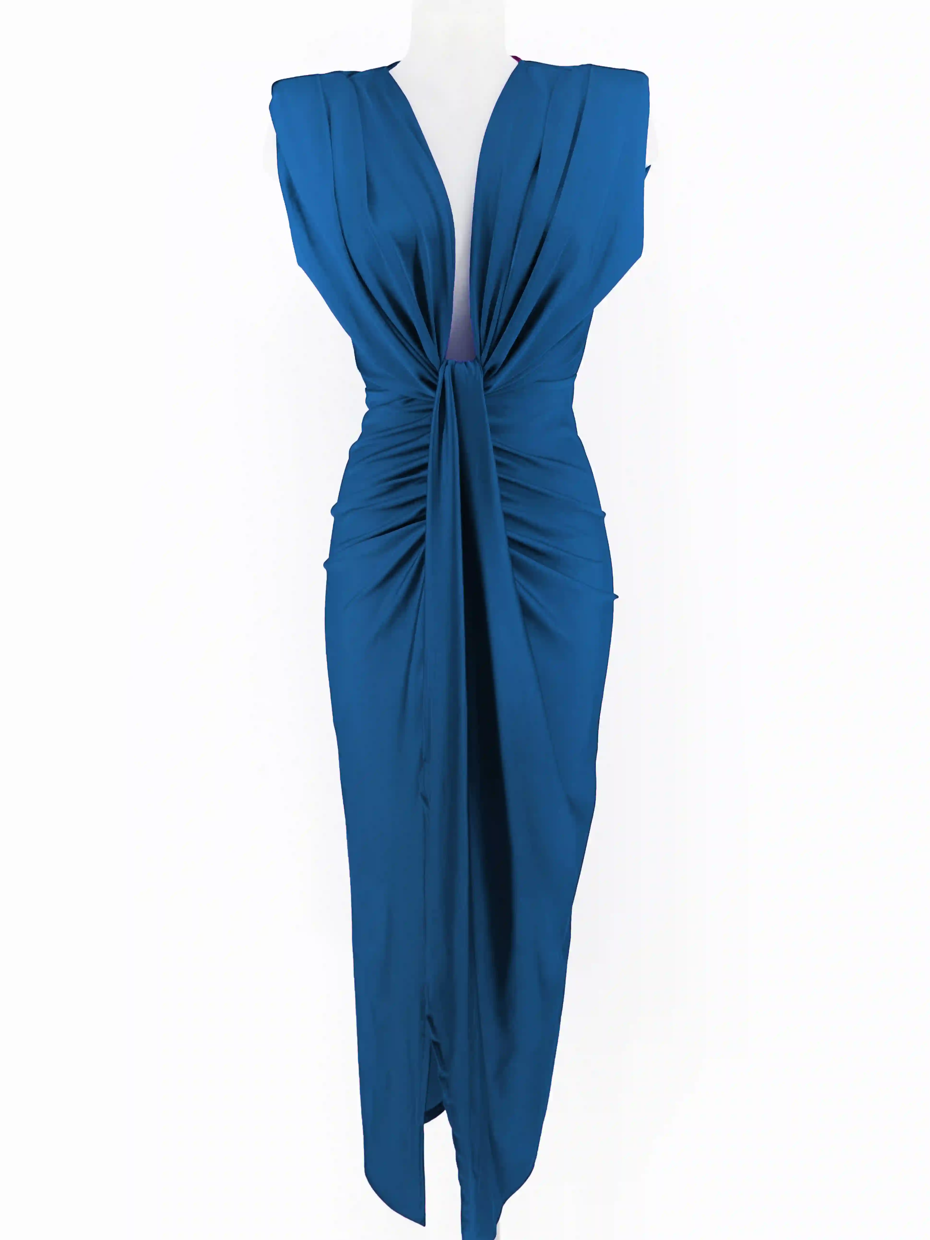 VESTIDO NUDO ESCOTE PETROLEO