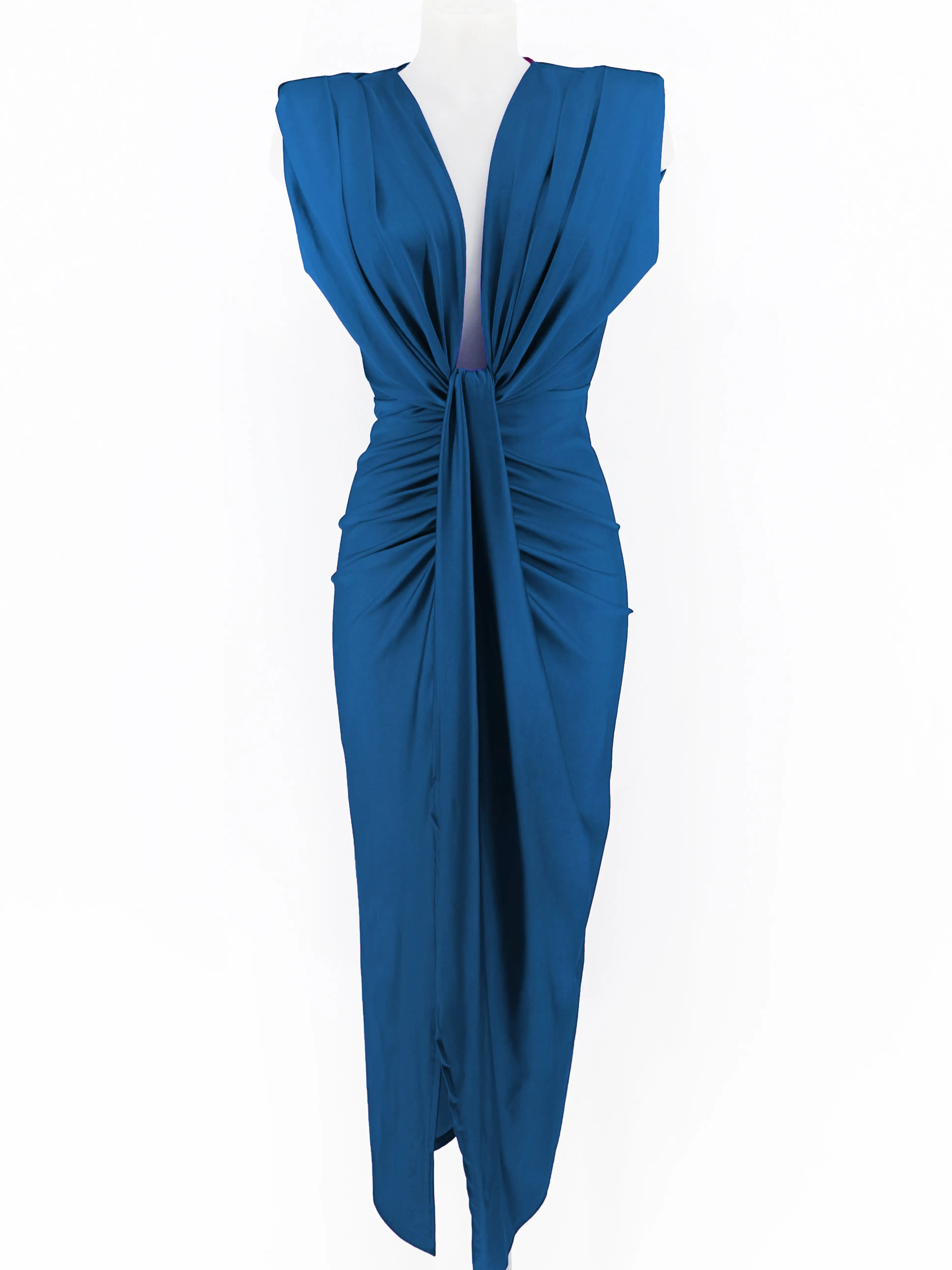 VESTIDO NUDO ESCOTE PETROLEO
