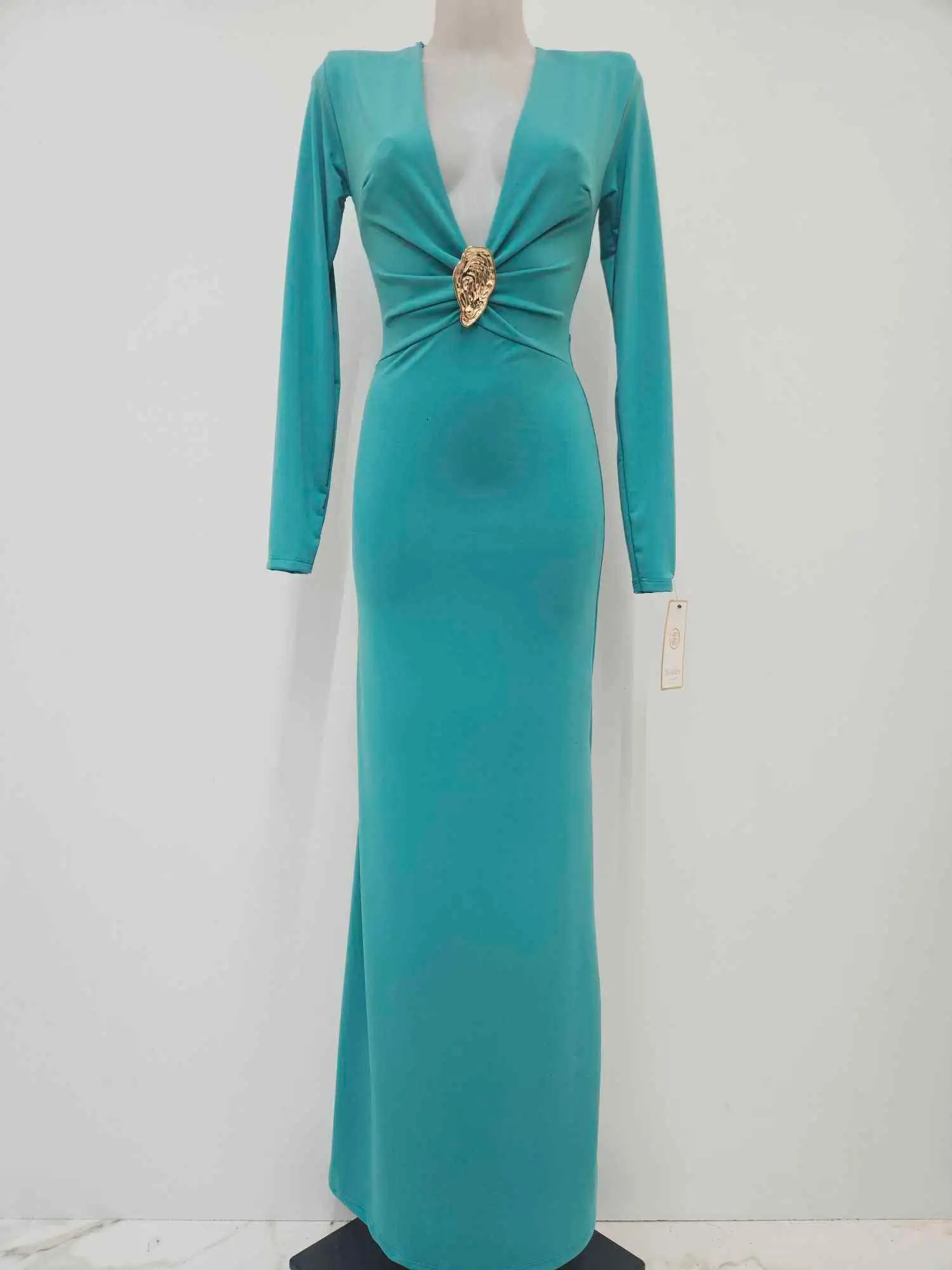 VESTIDO DETALLE ESCOTADO TURQUESA