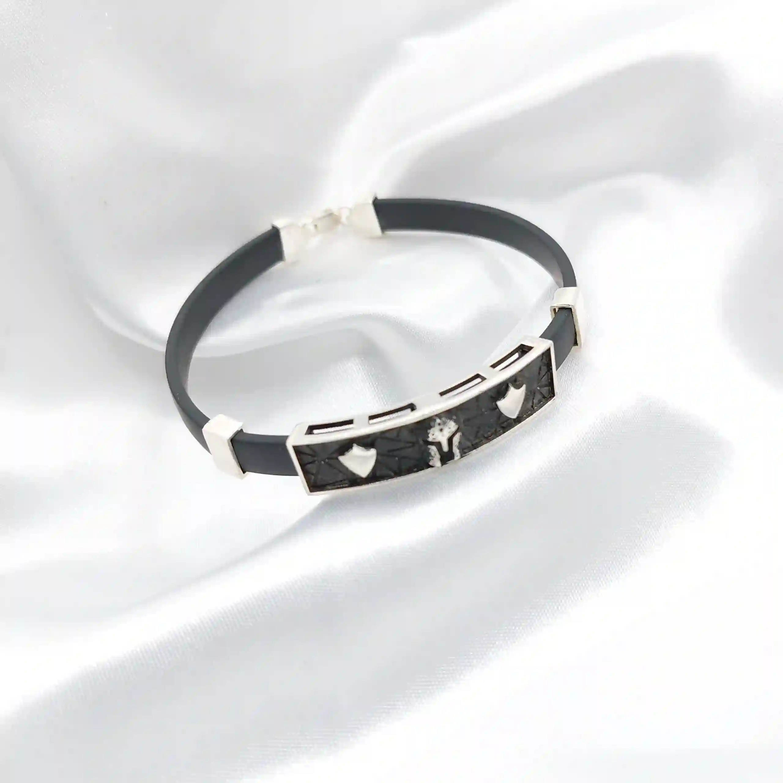 Pulsera Plata y Caucho Guardian