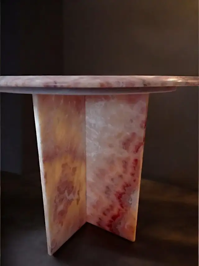 Mesa  de comedor vintage de onix rosa - Imagen 3
