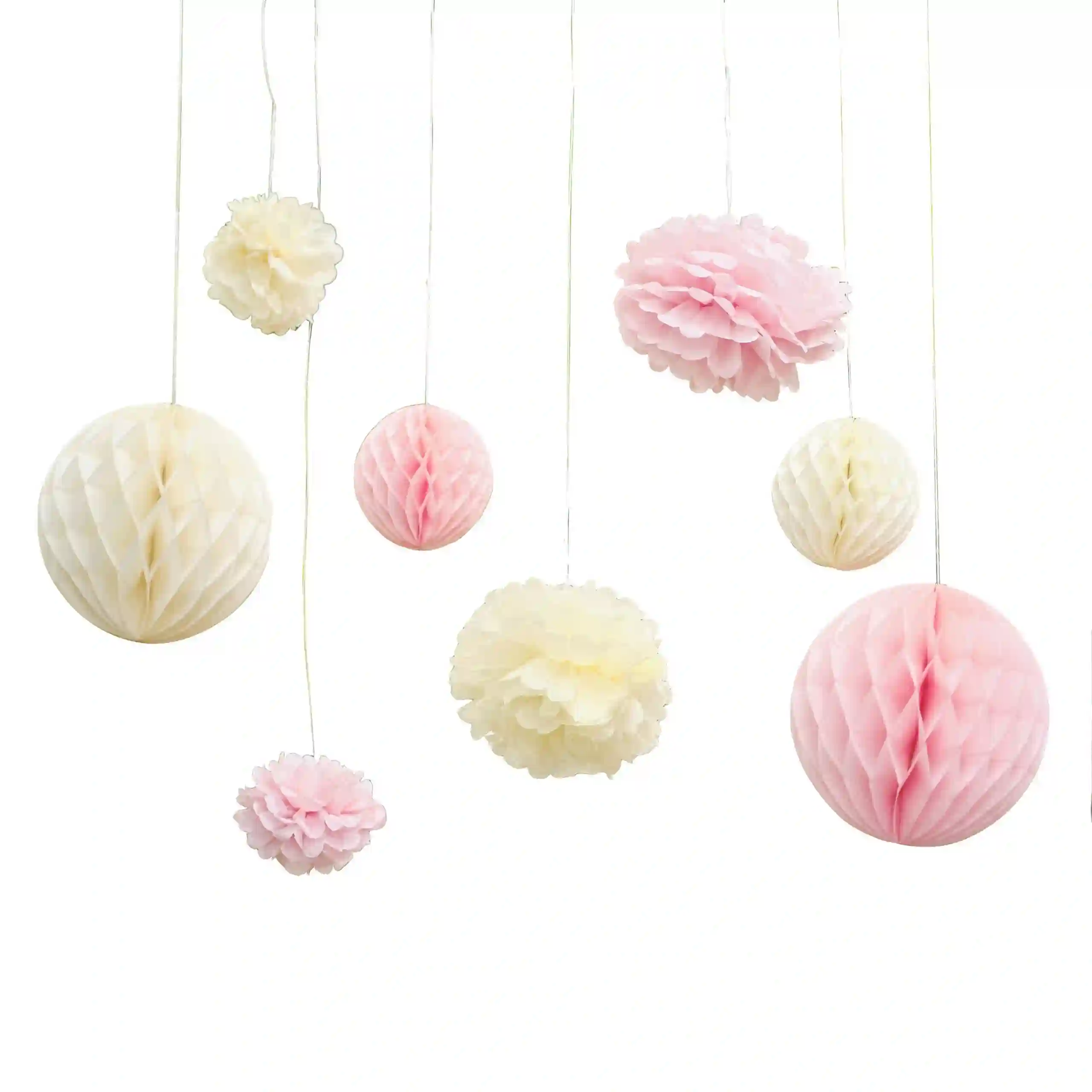 Kit Nido de Abeja y Pompones Rosas - 8UD