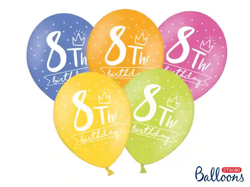 Globos "8th Birthday" multicolor con helio - 5ud